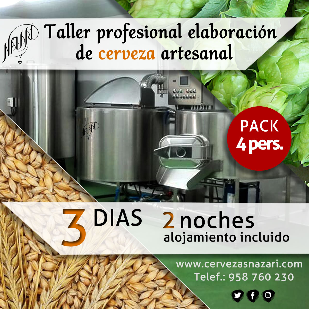 Taller Elaboración Cerveza Pack 4 plazas - Cervezas Nazarí
